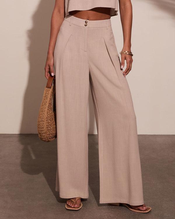 Carissa Pleated Linen Trousers Ecru