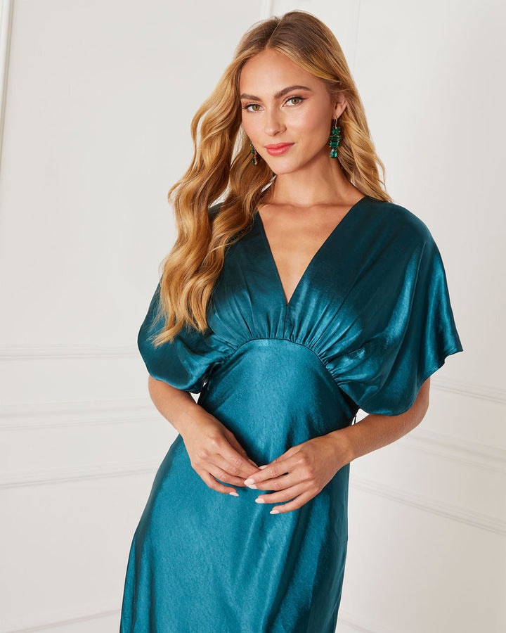 Theia Satin V-Neck Maxi Dress