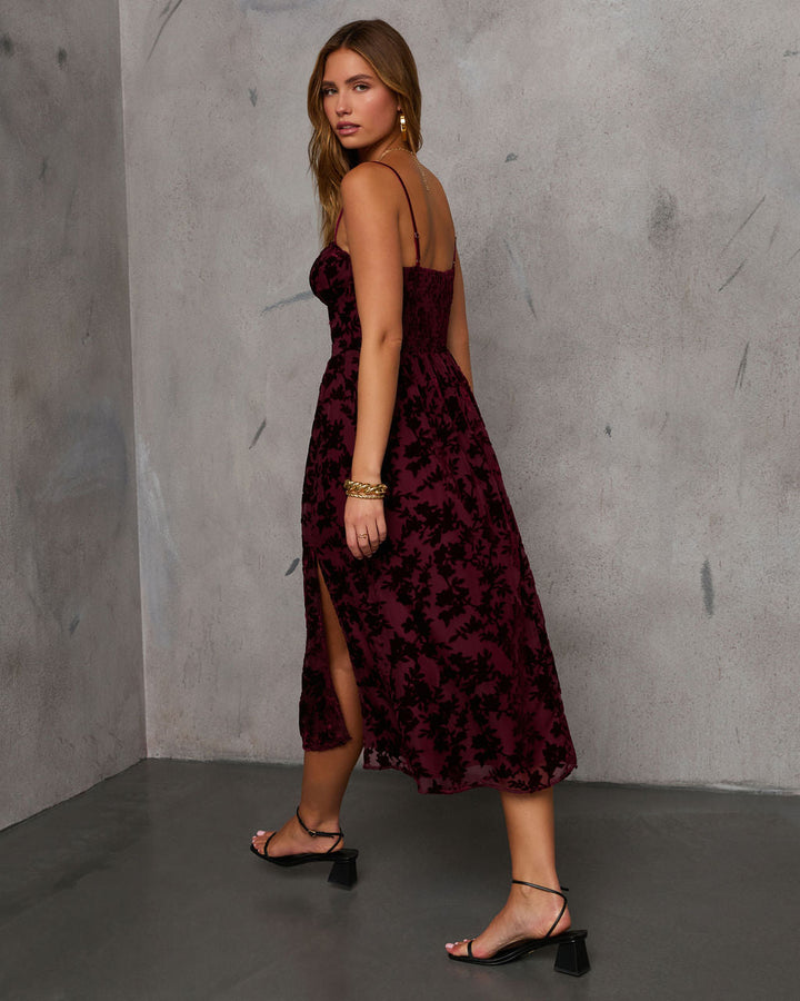 Only Yours Mesh Burnout Velvet Midi Dress