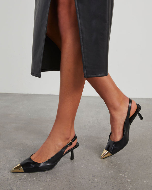 Denzel Metallic Tip Slingback Heels Black