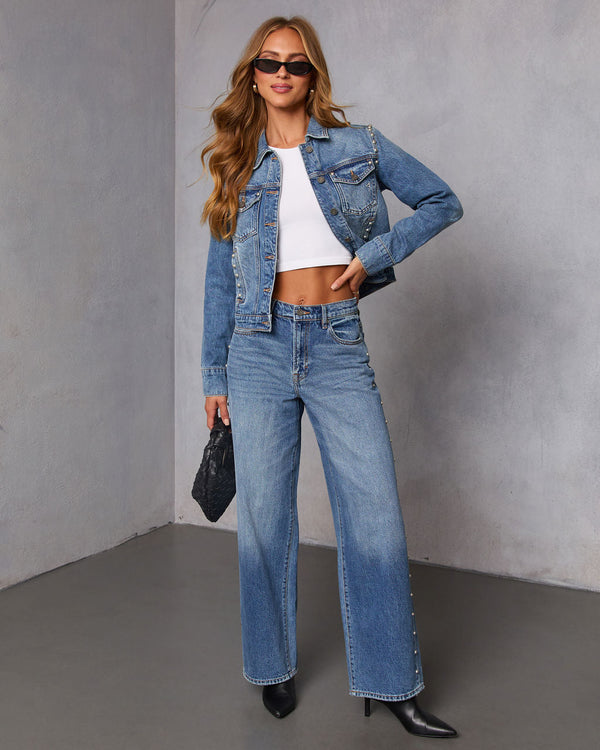 Burnt Sugar Stud Embellished Denim Jacket Medium Wash