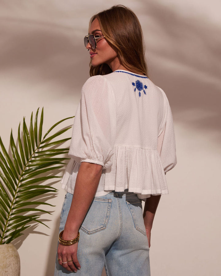 Wanderlight Embroidered Neck Tie Top