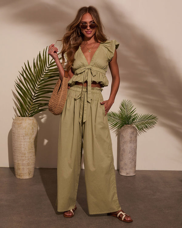 Fern Waist Tie Wide Leg Pants Light Olive