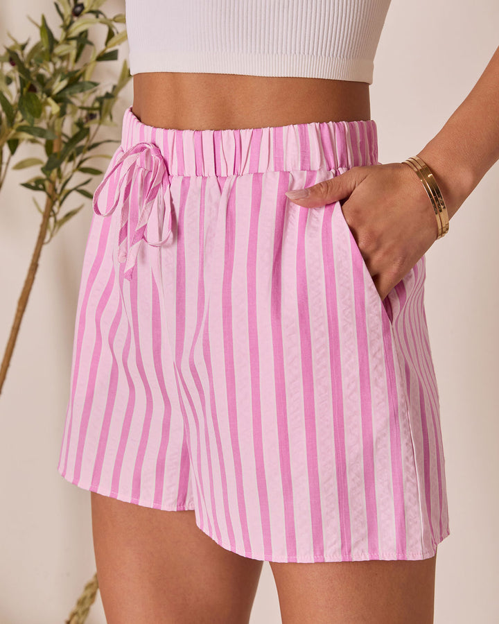 Florine Striped Drawstring Shorts Pink