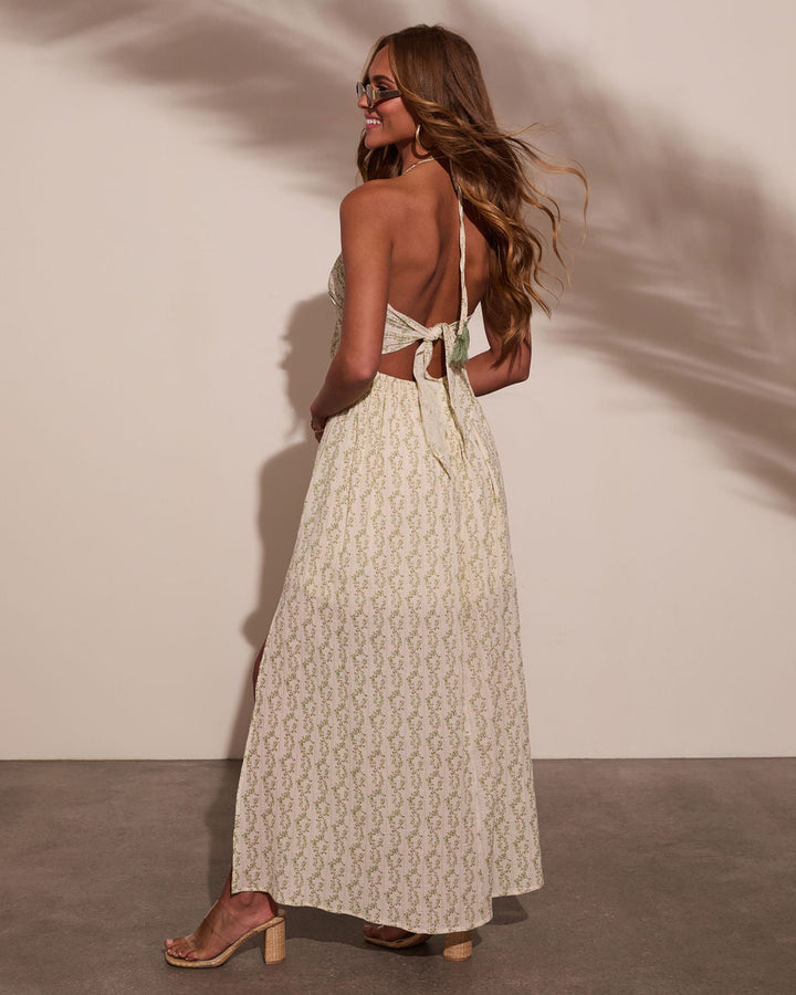 Honolulu Halter Tropical Print Maxi Dress