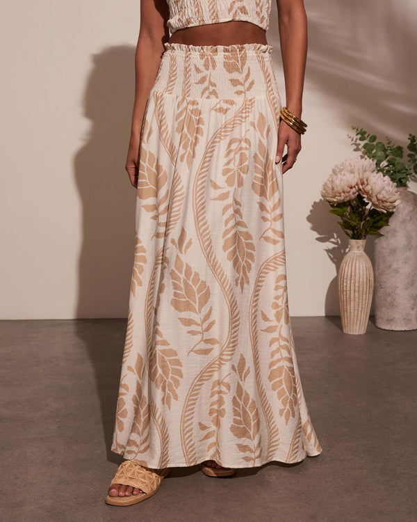 Coastal Views Tropical Maxi Skirt Ivory Light Khaki