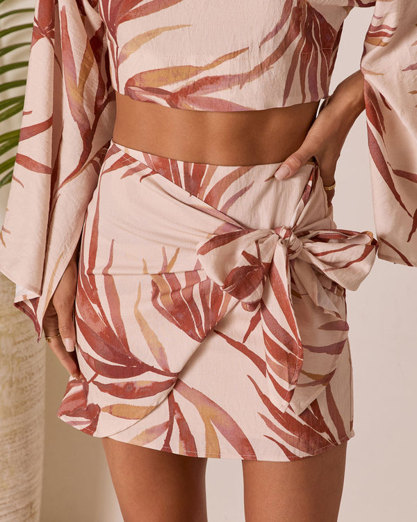 Ramiah Wrap Tropical Mini Skirt Ivory Rust