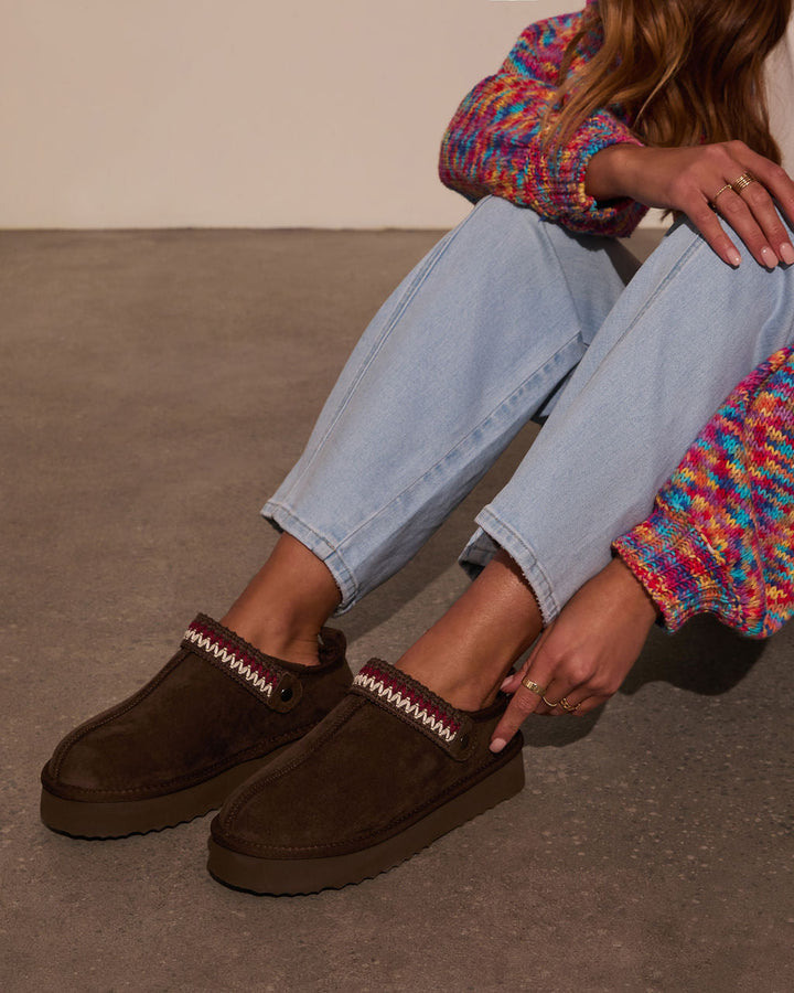 Selena Platform Slippers Brown