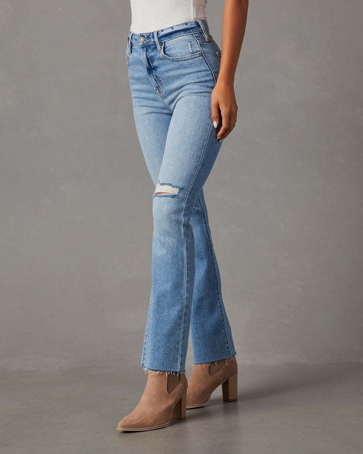 Auggie Super Stretch High Rise Distressed Flare Jeans