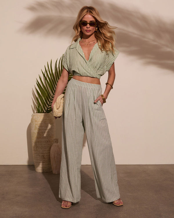 Seas the Day Striped Wide Leg Pants Green Ivory