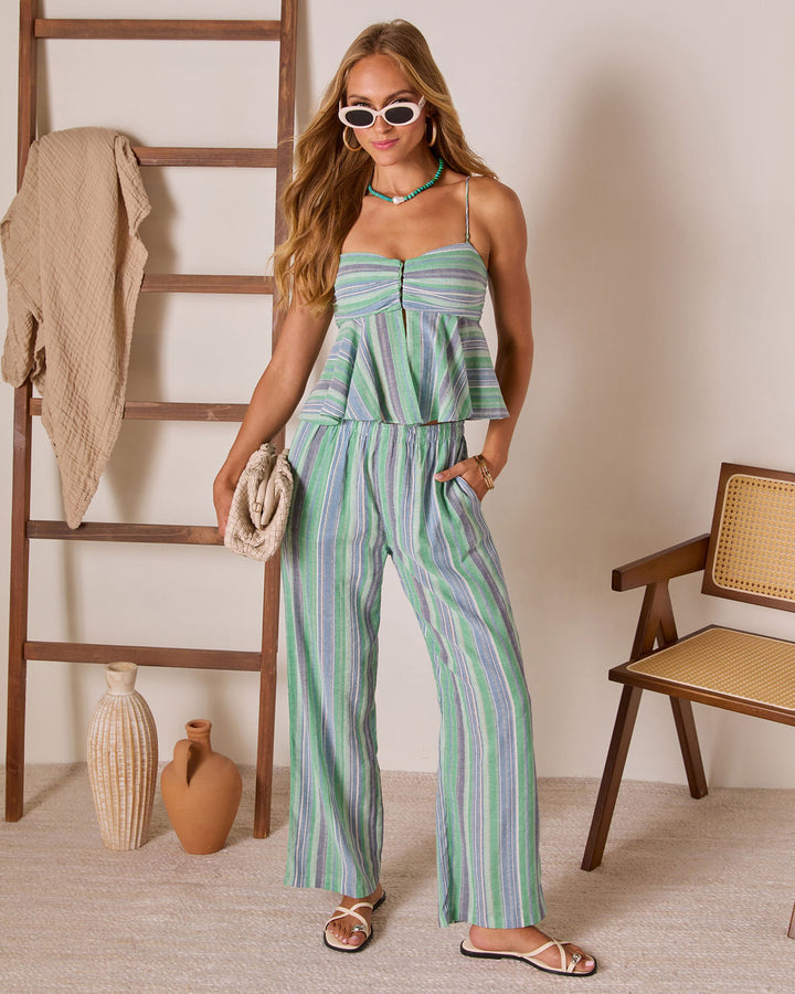 Ediena Striped Linen Pants Green