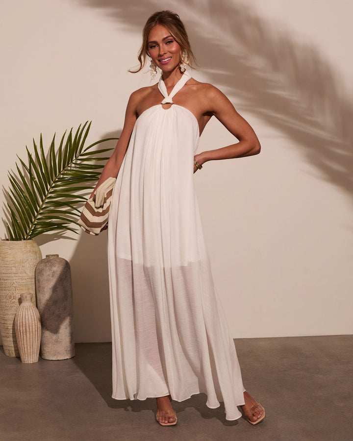 Sun Chaser Halter Maxi Dress Off White