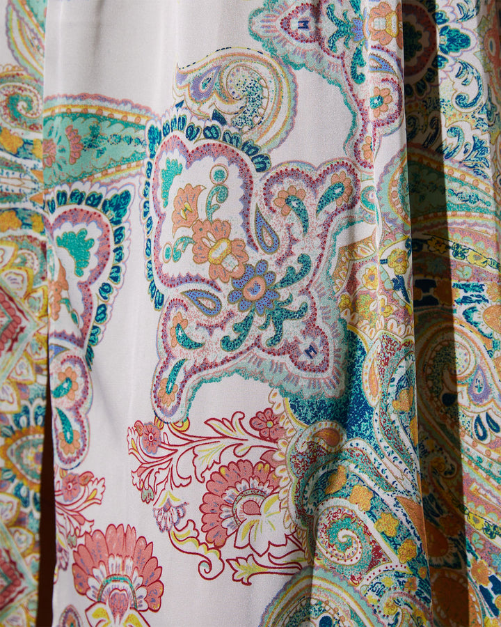 Korina Satin Printed Kimono Empire Waist Maxi Dress Green Multi