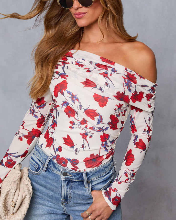 Marilou One Shoulder Bodysuit Cream Floral