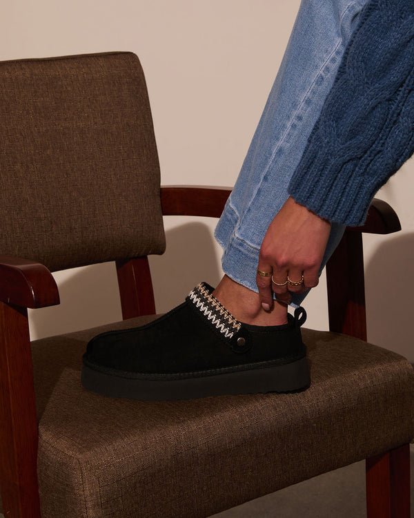 Selena Platform Slippers Black