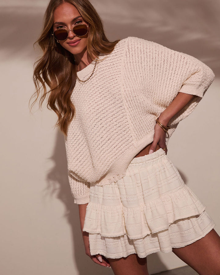 Sunwoven Distressed Crochet Sweater Ivory
