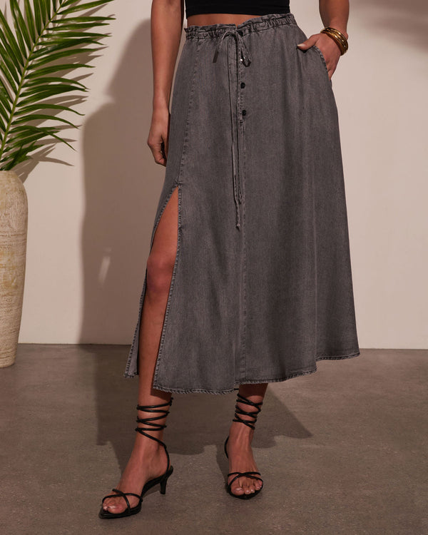 Willow Wander Waist Tie Midi Skirt Black