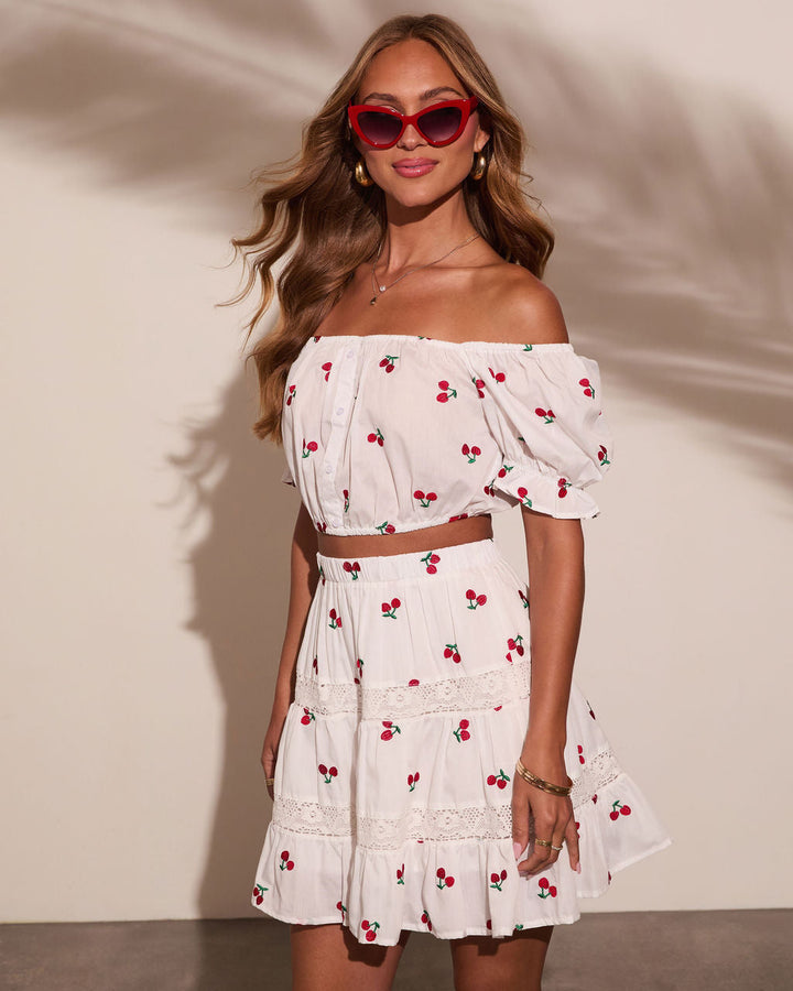 Celinea Cherry Print Off The Shoulder Top