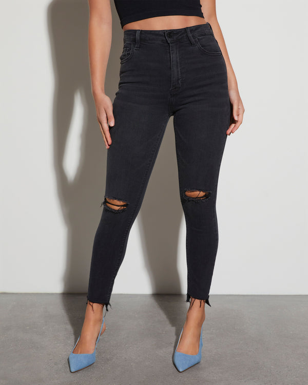 Volt Super Stretch High Rise Distressed Skinny Black