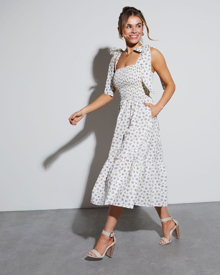 Josephina Floral Tie Strap Midi Dress