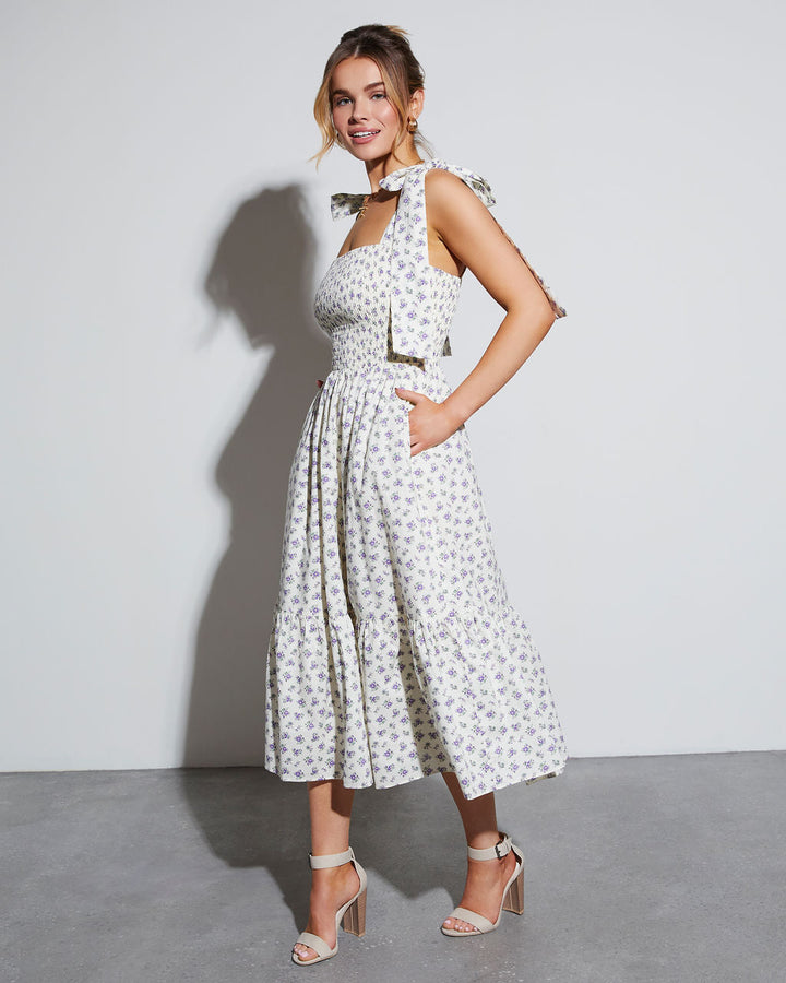 Josephina Floral Tie Strap Midi Dress