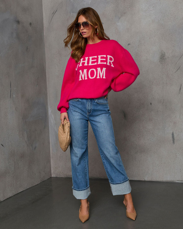 Cheer Mom Knit Pullover Sweater Hot Pink