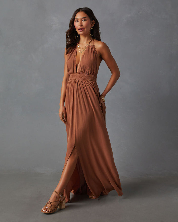 Oriana Pocketed Rope Trim Maxi Dress Hazelnut