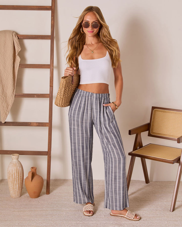 Sunspill Striped Linen Pants Navy White