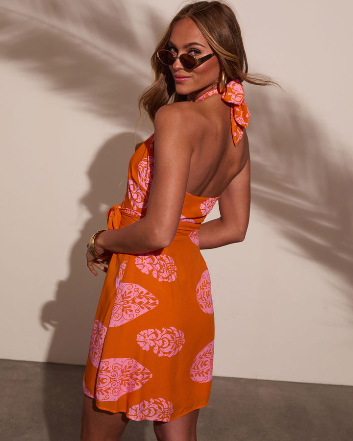 Cierra Wrap Halter Mini Dress