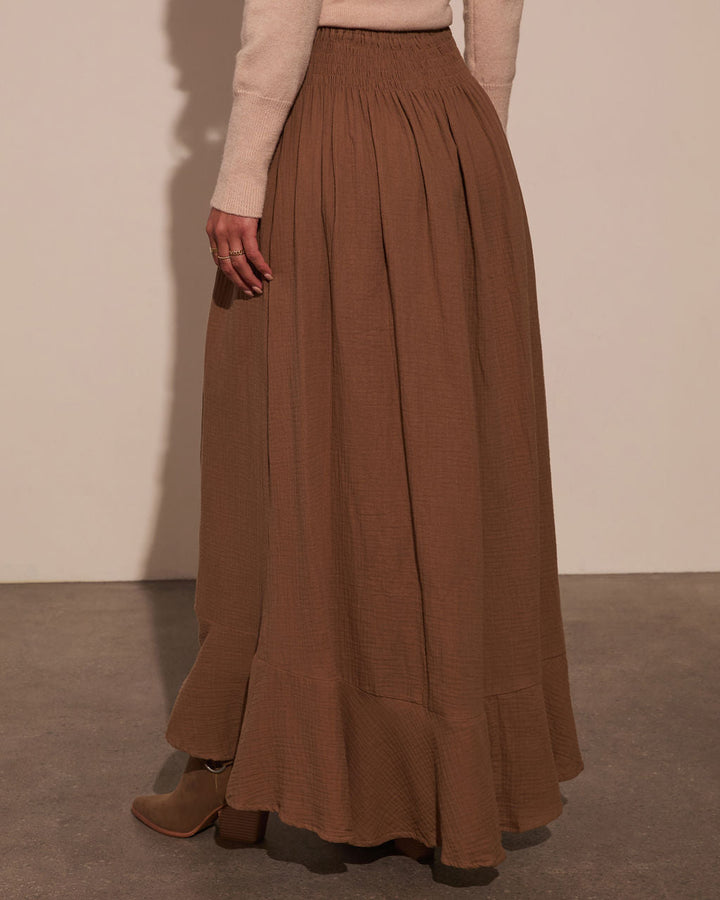 Serves Up Tie Waist Button Down Maxi Skirt