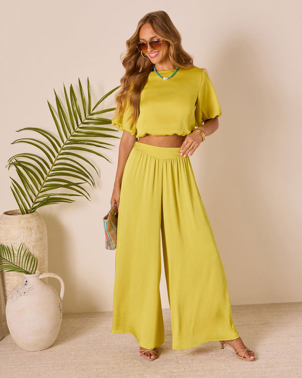 Island Drift Pleated Wide Leg Pants Chartreuse