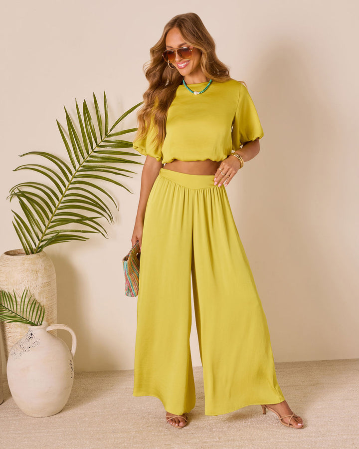 Island Drift Pleated Wide Leg Pants Chartreuse