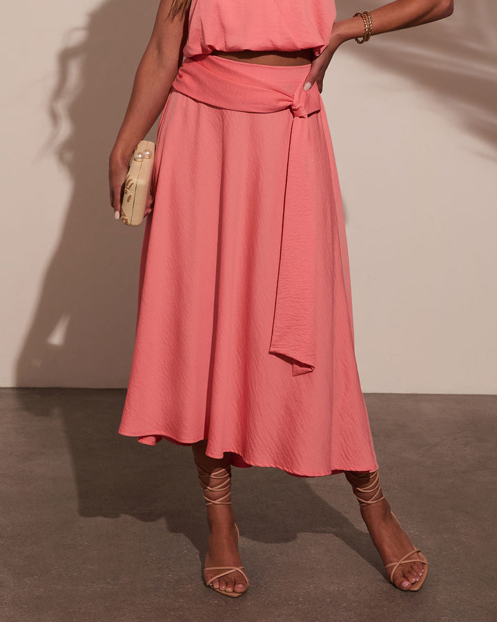 Sharena Waist Tie Midi Skirt Peach