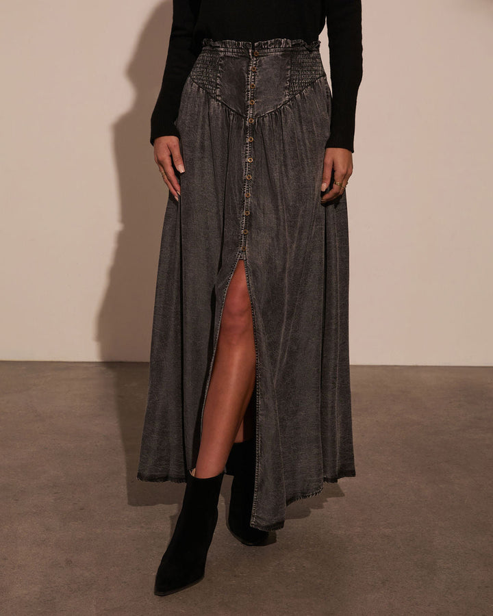 Normah Corset Waist Maxi Skirt Washed Black