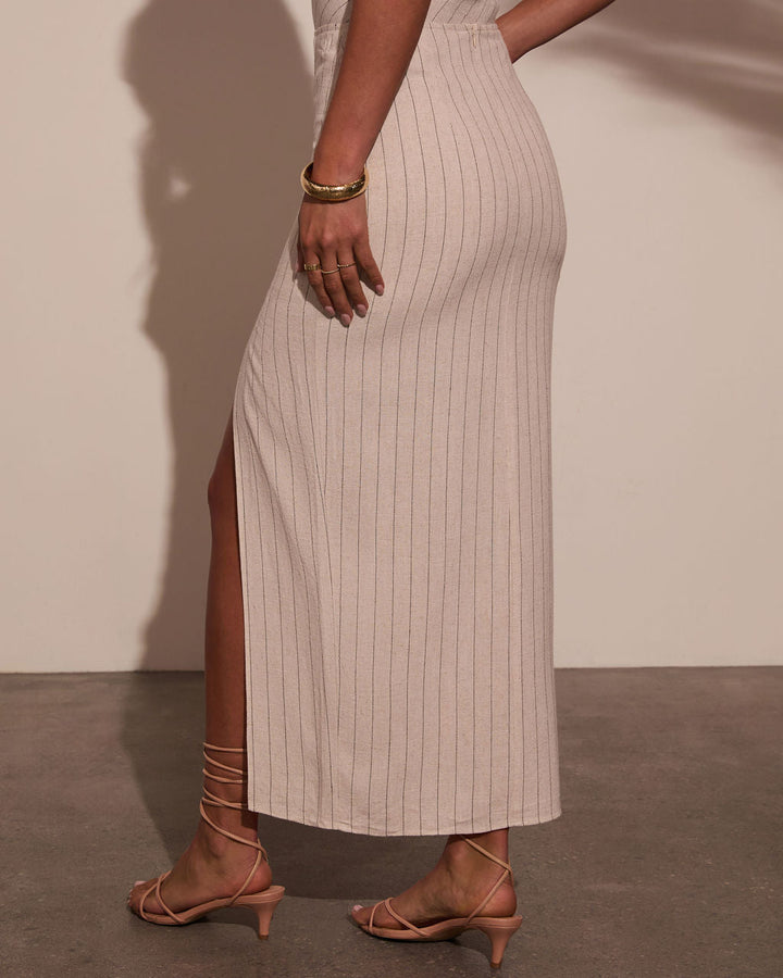 Tinslie Striped Linen Midi Skirt