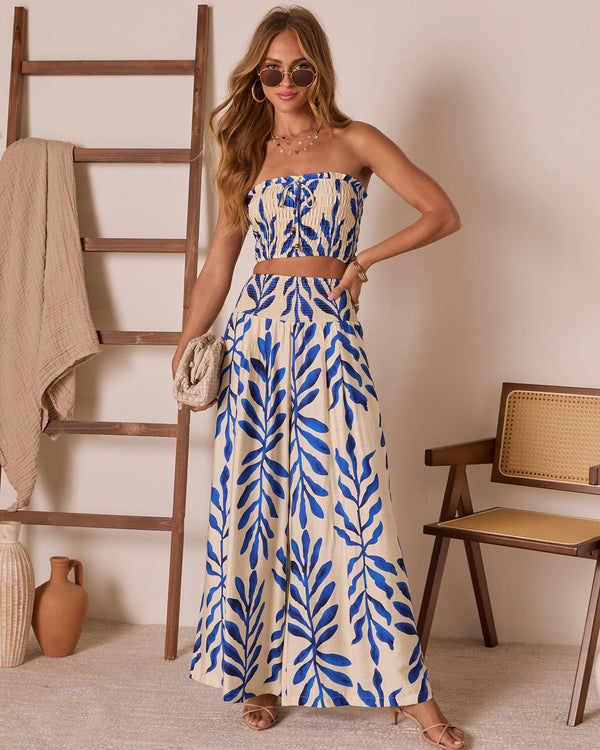 Reynah Tropical Smocked Top Blue