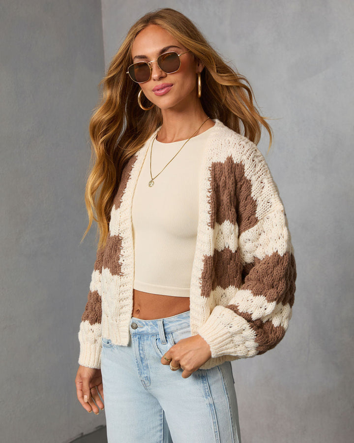 Dreah Open Front Contrast Striped Cardigan