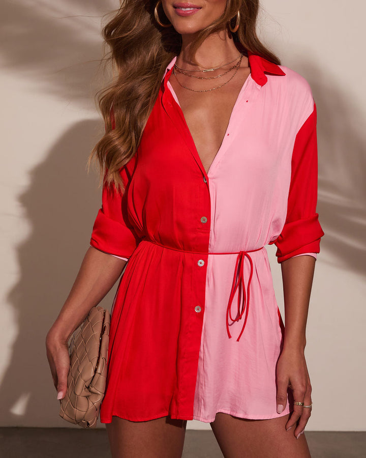 Laine Waist Tie Colorblock Romper