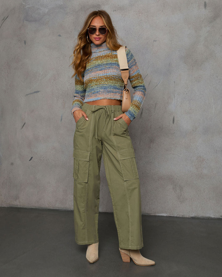 Invite Me In Cropped Turtleneck Sweater Navy Green