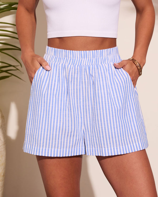Corfu Striped Elastic Waist Shorts Blue White