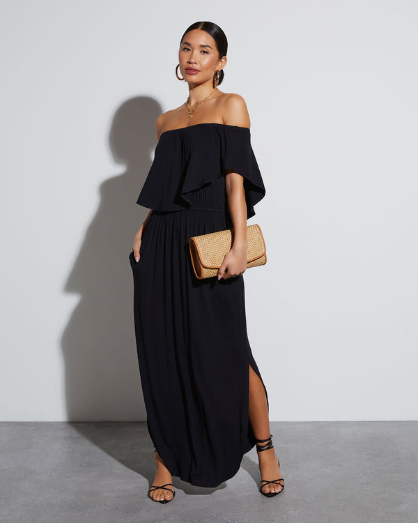 Kara Off The Shoulder Pocketed Maxi Dress Black