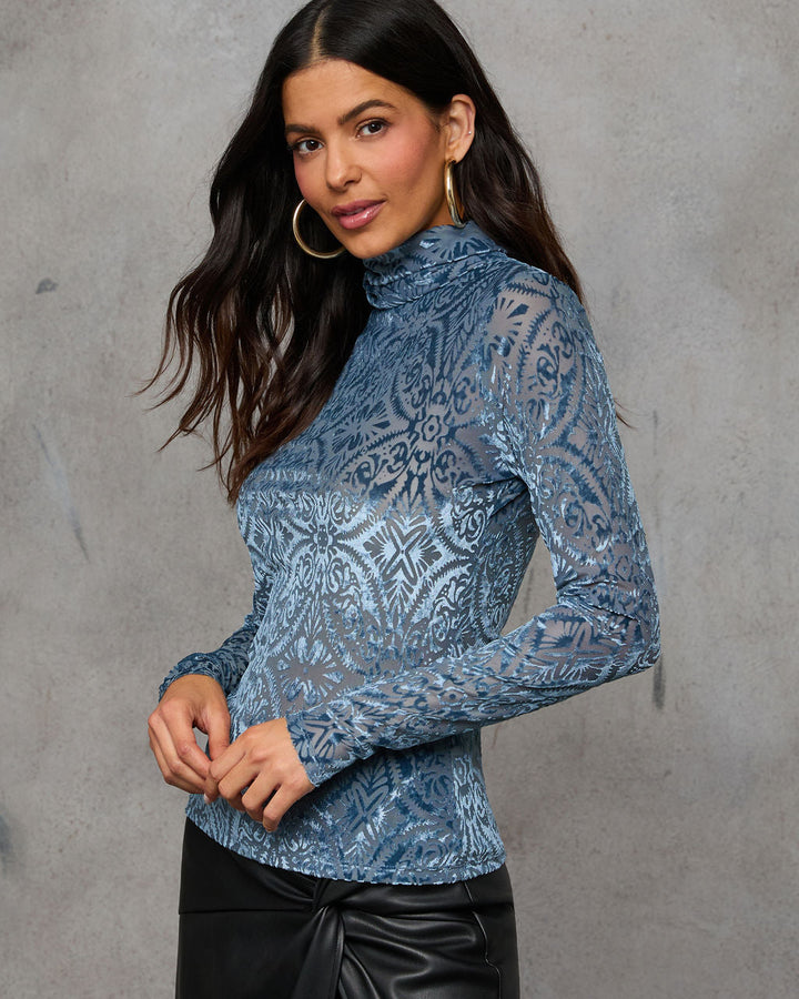 Tessy Velvet Burnout Turtleneck Top
