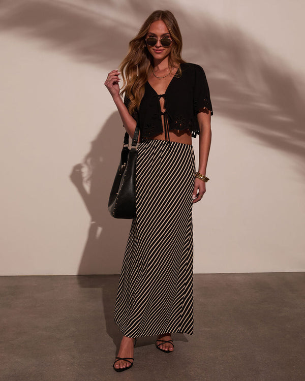 Sweet Haven Striped Maxi Skirt Black Natural