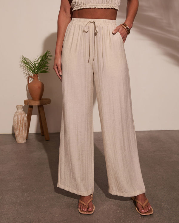 Pamella Pleated Wide Leg Pants Natural