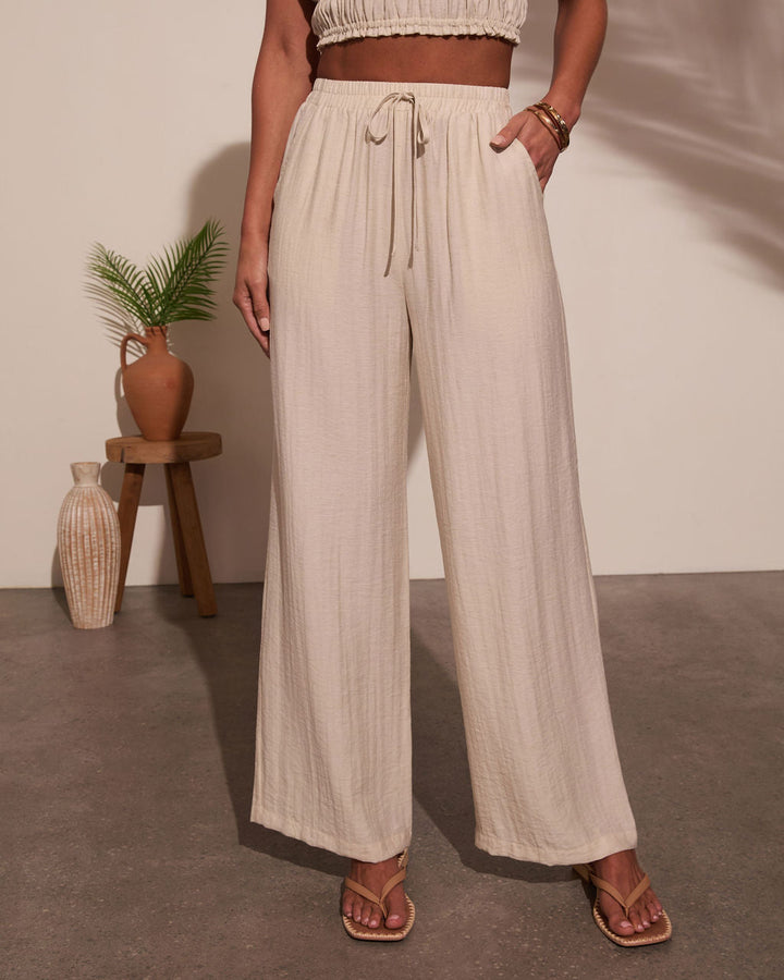 Pamella Pleated Wide Leg Pants Natural