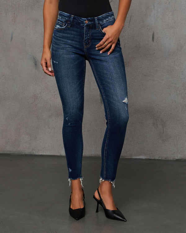 Jaylen Mid Rise Distressed Skinny Jeans Dark Wash