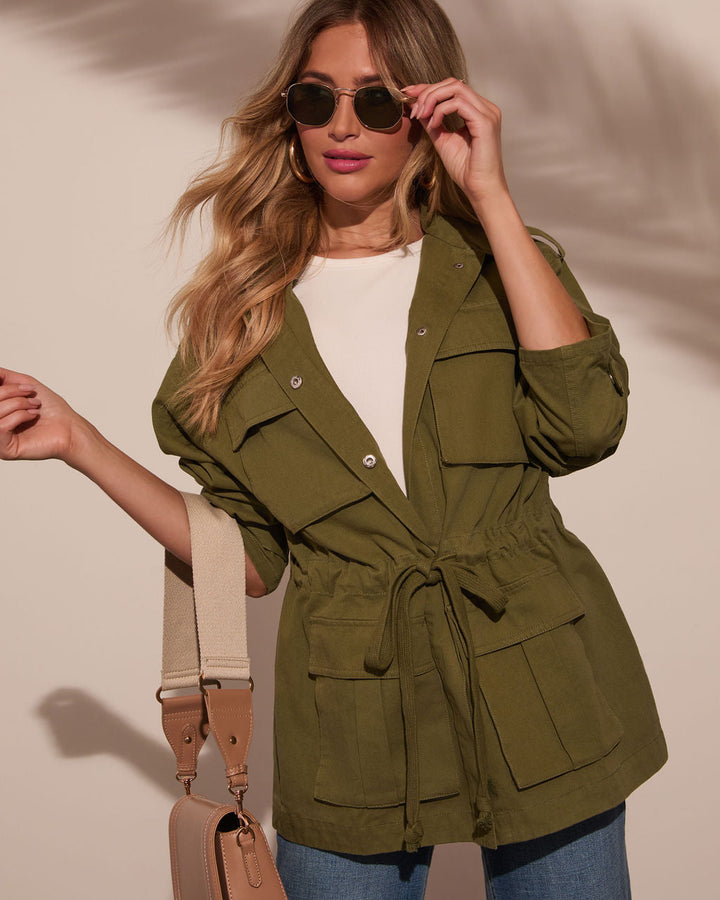 Stay Ready Cinched Waist Utility Jacket Olive
