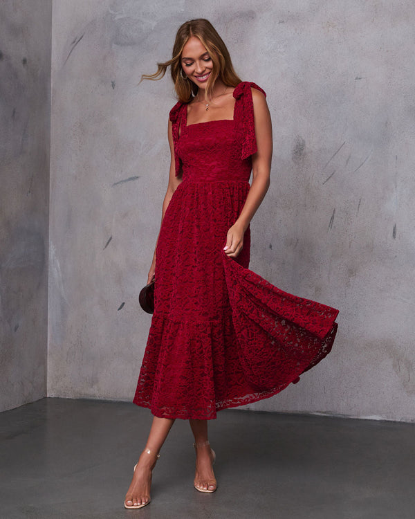 Sway Together Tiered Lace Midi Dress Wine
