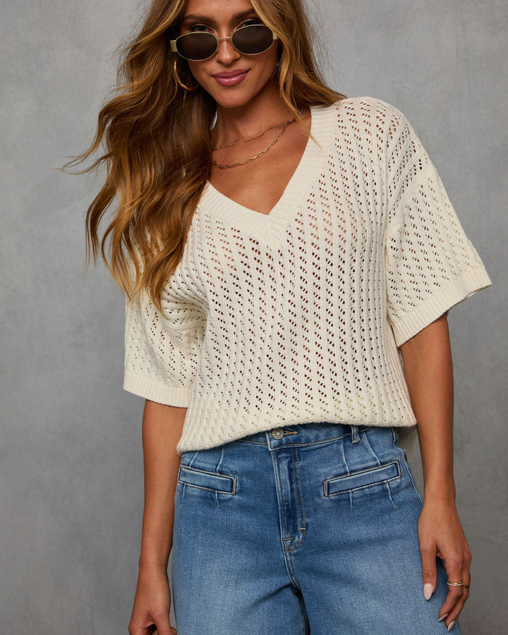 Catch Me At The Sandbar Knit Cotton Blend Top
