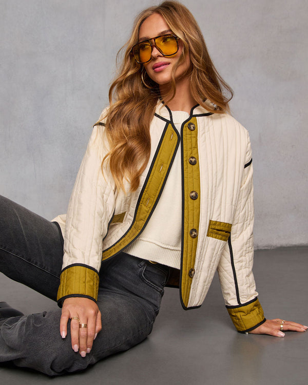 Anissa Quilted Contrast Trim Jacket Cream Multi